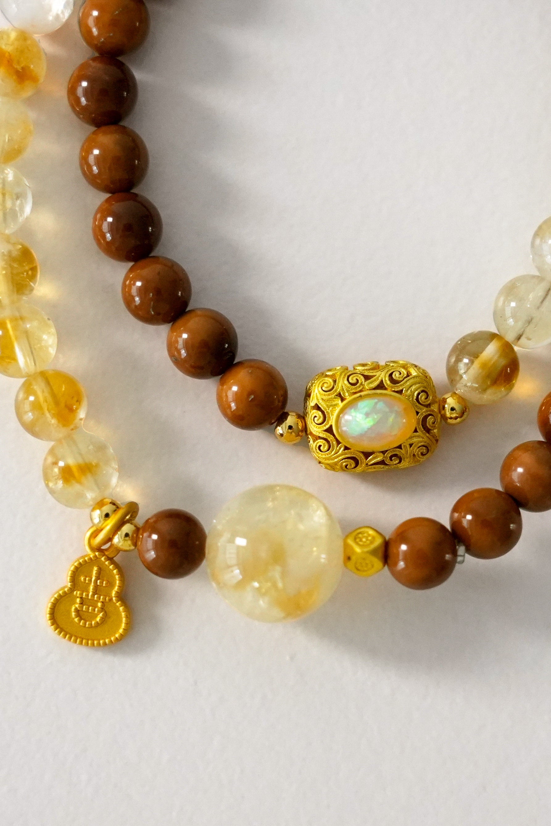 High Vibration Golden Rutilated Quartz and Kuka Seeds Double Wrap Bracelet