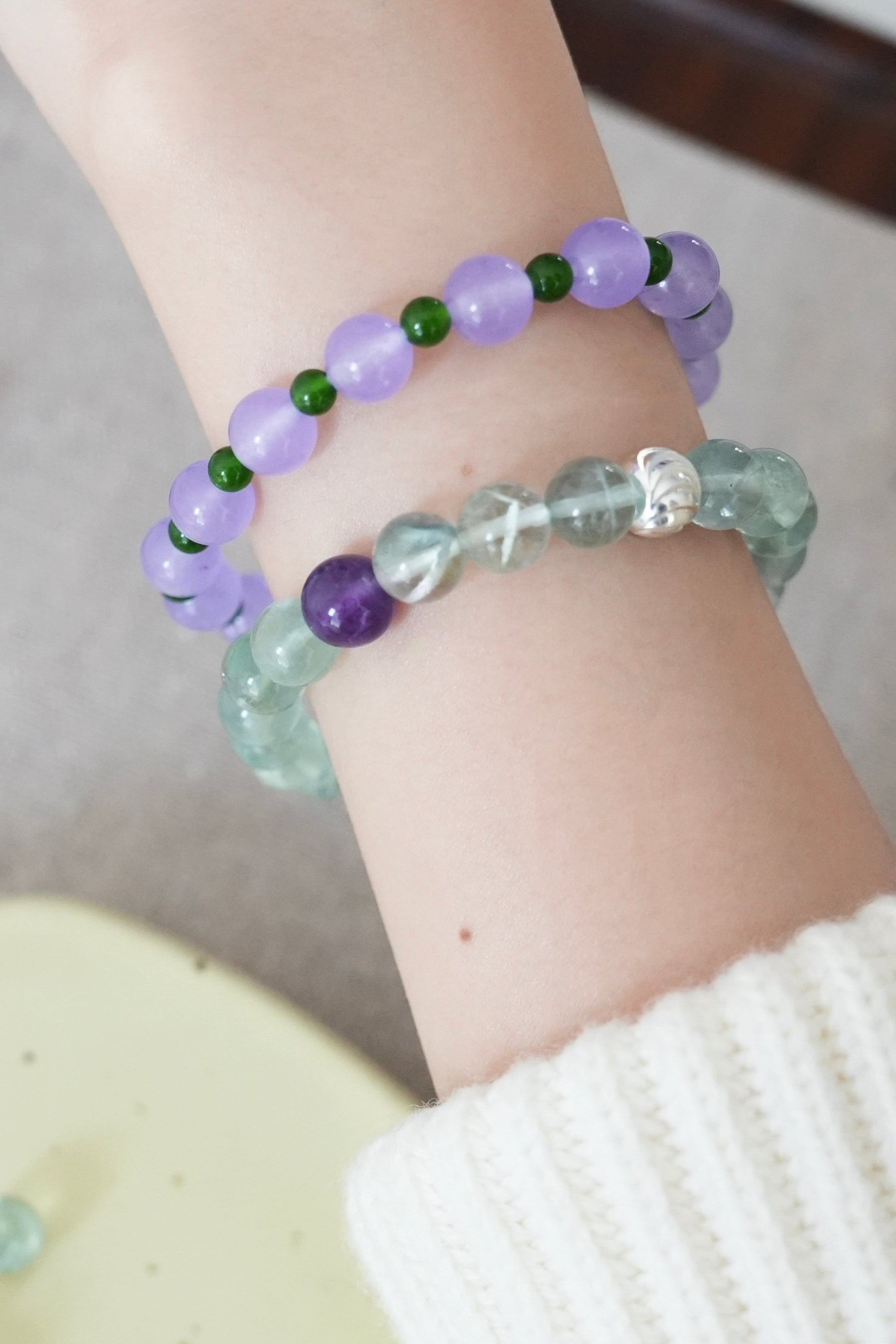 Spiritual Grounding Fluorite and Amethyst  Bracelet