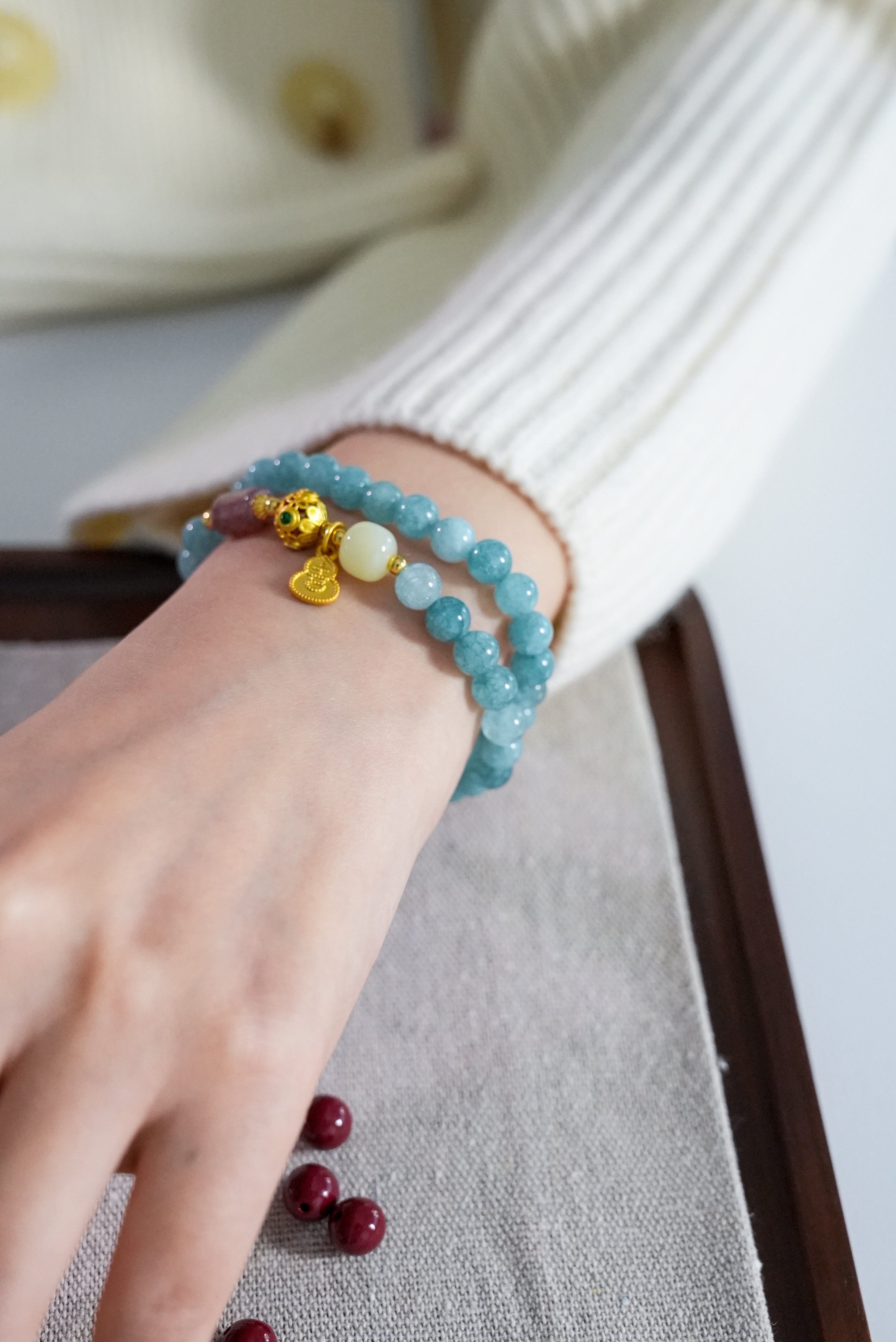 Empath Protection Aquamarine Double Wrap Bracelet