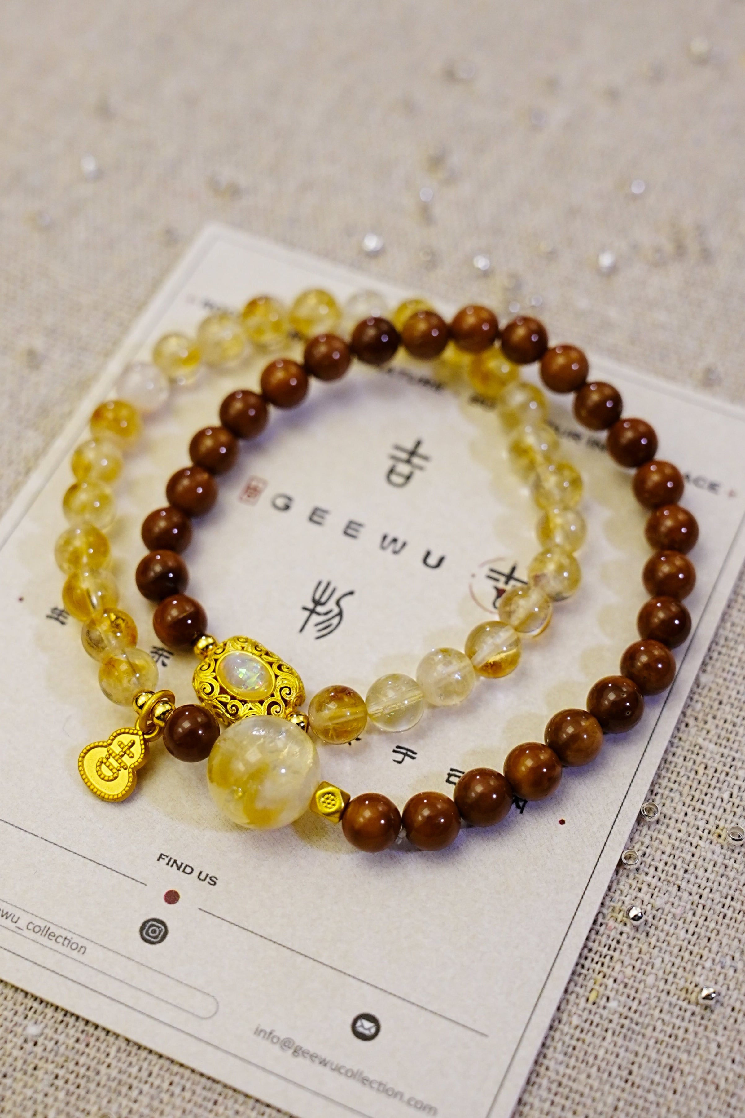 High Vibration Golden Rutilated Quartz and Kuka Seeds Double Wrap Bracelet